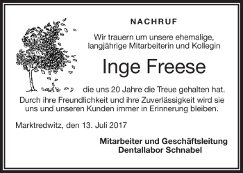 Traueranzeige von Inge Freese von Frankenpost