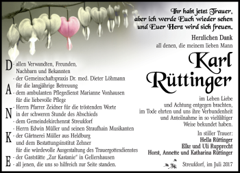 Traueranzeige von Karl Rüttinger von Südthüringer Presse