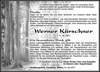 Traueranzeige von Werner Kürschner von Südthüringer Presse