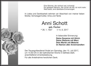 Traueranzeige von Anna Schott von Frankenpost