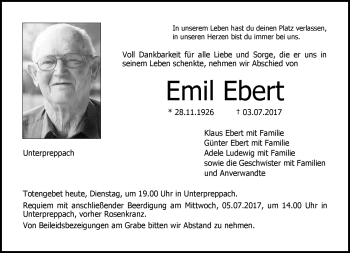 Traueranzeige von Emil Ebert von Neue Presse Coburg