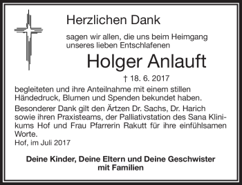 Traueranzeige von Holger Anlauft von Frankenpost