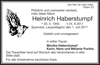 Traueranzeige von Heinrich Haberstumpf von Frankenpost