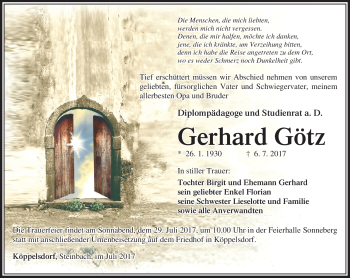 Traueranzeige von Gerhard Götz von Südthüringer Presse