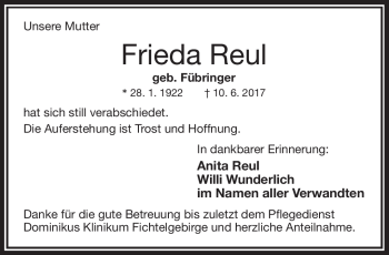 Traueranzeige von Frieda Reul von Frankenpost
