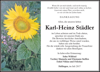 Traueranzeige von Karl-Heinz Städler von Südthüringer Presse