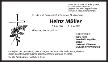 Traueranzeige von Heinz Müller von Frankenpost