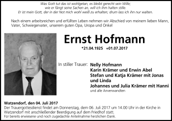 Traueranzeige von Ernst Hofmann von Neue Presse Coburg