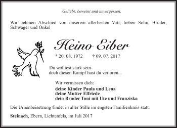 Traueranzeige von Heino Eiber von Südthüringer Presse