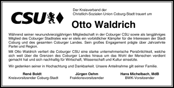 Traueranzeige von Otto Waldrich von Neue Presse Coburg