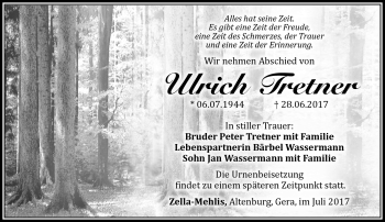 Traueranzeige von Ulrich Tretner von Südthüringer Presse