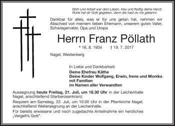 Traueranzeige von Franz Pöllath von Frankenpost