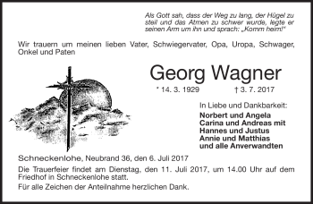 Traueranzeige von Georg Wagner von Neue Presse Coburg