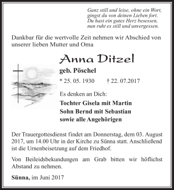 Traueranzeige von Anna Ditzel von Südthüringer Presse