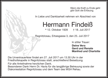 Traueranzeige von Hermann Findeiß von Frankenpost