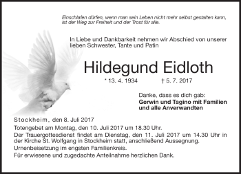 Traueranzeige von Hildegund Eidloth von Neue Presse Coburg