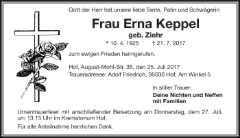 Traueranzeige von Erna Keppel von Frankenpost