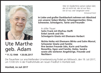 Traueranzeige von Ute Marthe von Südthüringer Presse