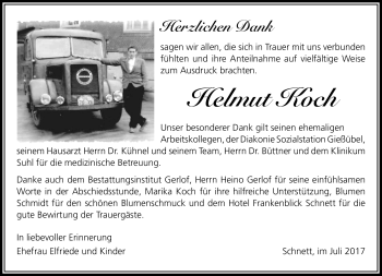Traueranzeige von Helmut Koch von Südthüringer Presse
