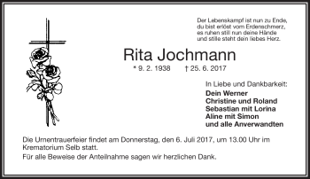 Traueranzeige von Rita Jochmann von Frankenpost