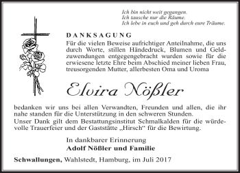 Traueranzeige von Elvira Nößler von Südthüringer Presse