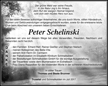 Traueranzeige von Petet Schelinski von Südthüringer Presse