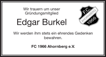 Traueranzeige von Edgar Burkel von Frankenpost