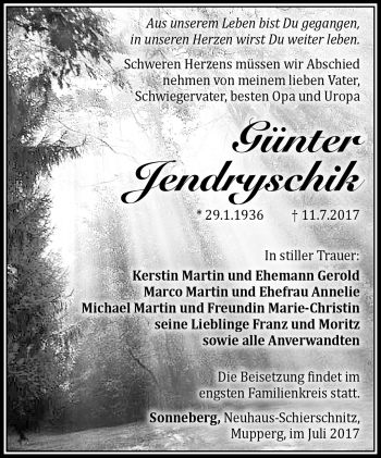 Traueranzeige von Günter Jendryschik von Südthüringer Presse