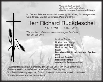 Traueranzeige von Richard Ruckdeschel von Frankenpost