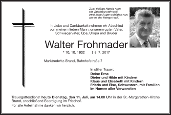 Traueranzeige von Walter Frohmader von Frankenpost