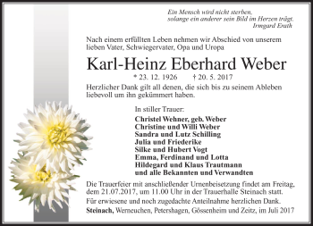 Traueranzeige von Karl-Heinz Eberhard Weber von Südthüringer Presse