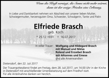 Traueranzeige von Elfriede Brasch von Neue Presse Coburg