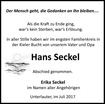Traueranzeige von Hans Seckel von Neue Presse Coburg