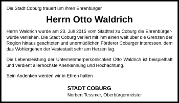 Traueranzeige von Otto Waldrich von Neue Presse Coburg