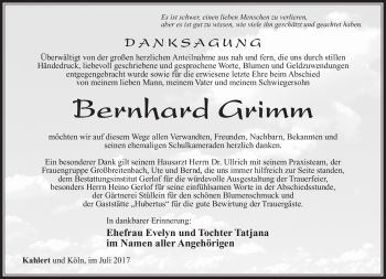 Traueranzeige von Bernhard Grimm von Südthüringer Presse