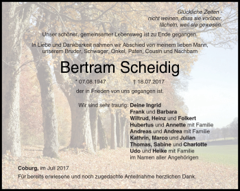 Traueranzeige von Bertram Scheidig von Neue Presse Coburg