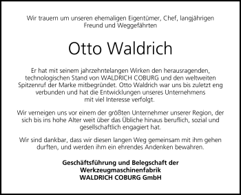 Traueranzeige von Otto Waldrich von Neue Presse Coburg
