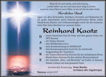 Traueranzeige von Reinhard Kaatz von Südthüringer Presse