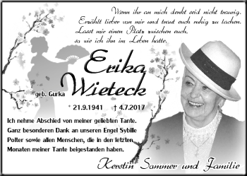 Traueranzeige von Erika Wieteck von Südthüringer Presse