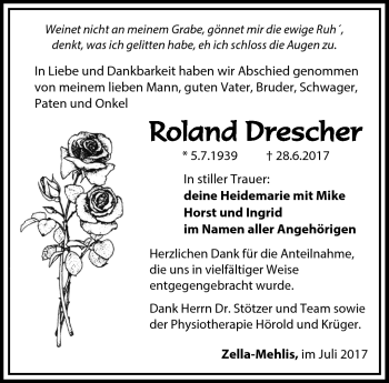 Traueranzeige von Roland Drescher von Südthüringer Presse