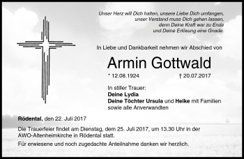 Traueranzeige von Armin Gottwald von Neue Presse Coburg