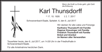 Traueranzeige von Karl Thunsdorff von Frankenpost