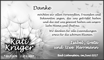 Traueranzeige von Kati Krüger von Südthüringer Presse