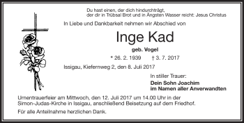 Traueranzeige von Inge Kad von Frankenpost