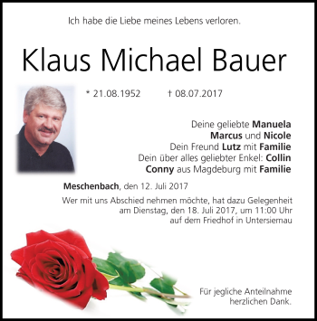 Traueranzeige von Klaus Michael Bauer von Neue Presse Coburg