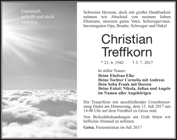 Traueranzeige von Christian Treffkorn von Südthüringer Presse