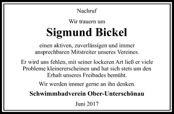 Traueranzeige von Sigmund Bickel von Südthüringer Presse