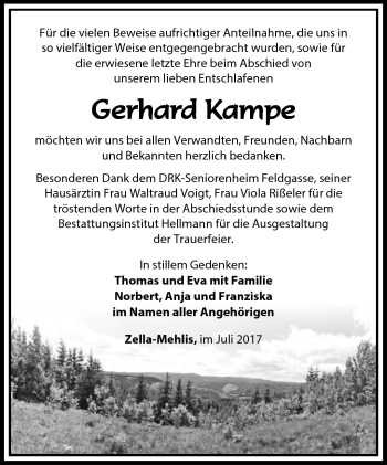 Traueranzeige von Gerhard Kampe von Südthüringer Presse