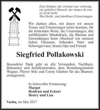 Traueranzeige von Siegfried Pollakowski von Südthüringer Presse