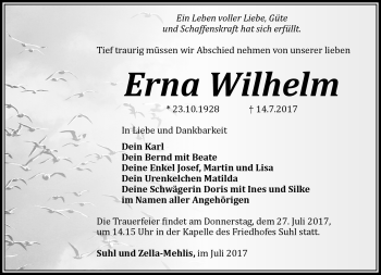 Traueranzeige von Erna Wilhelm von Südthüringer Presse